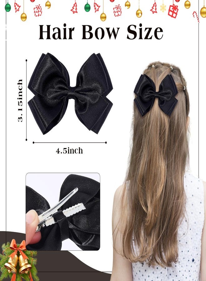 CN 4.5 Inch Black Glitter Hair Bows for Girls Alligator Clips Sparkly Satin Hair Accessories for Kids Toddler Women on Birthday Wedding Christmas and Party - Image 3